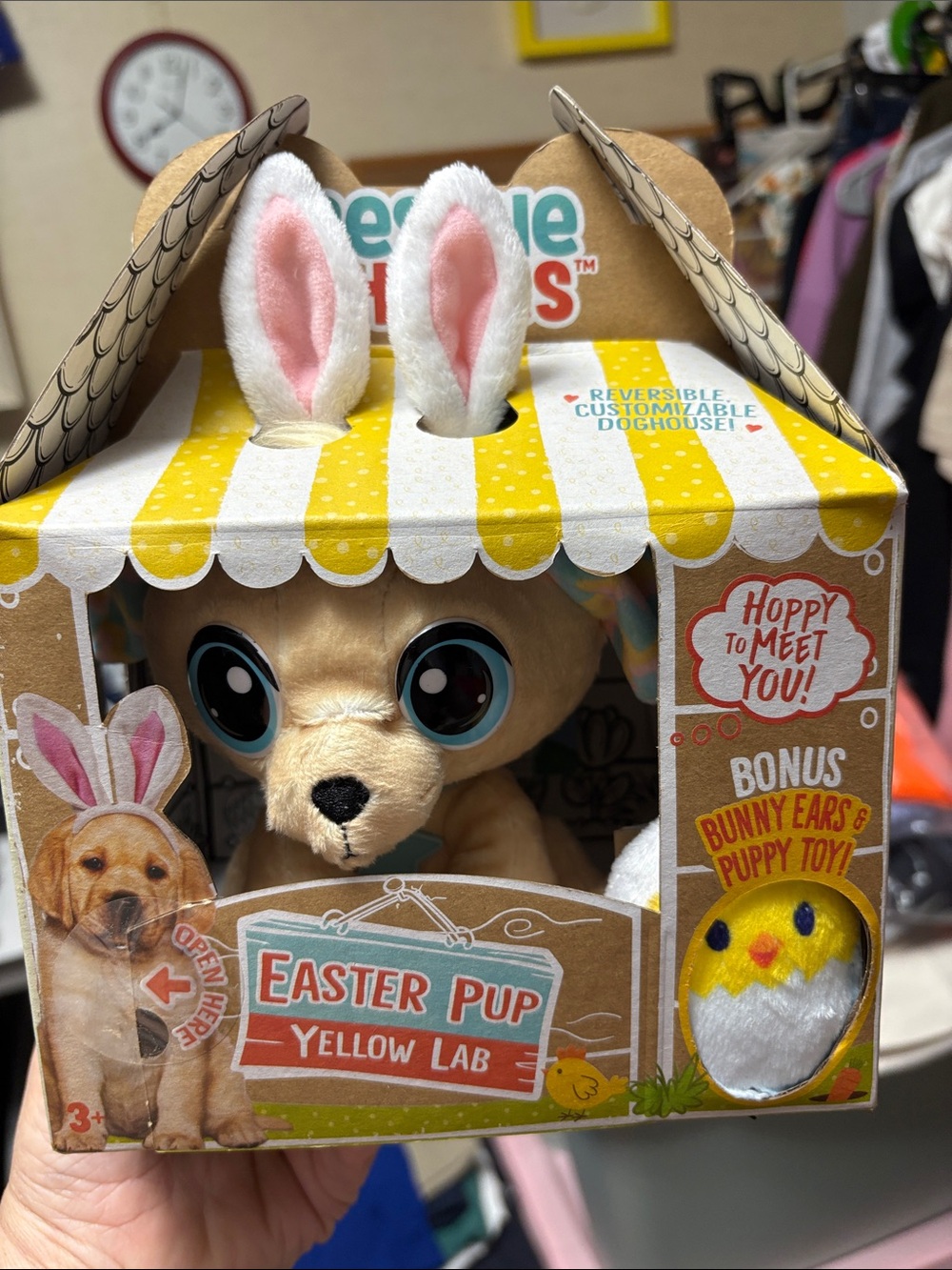 Easter Pup Yellow Lab Plush with Pink-Lined Bunny Ears and Reversible Playhouse